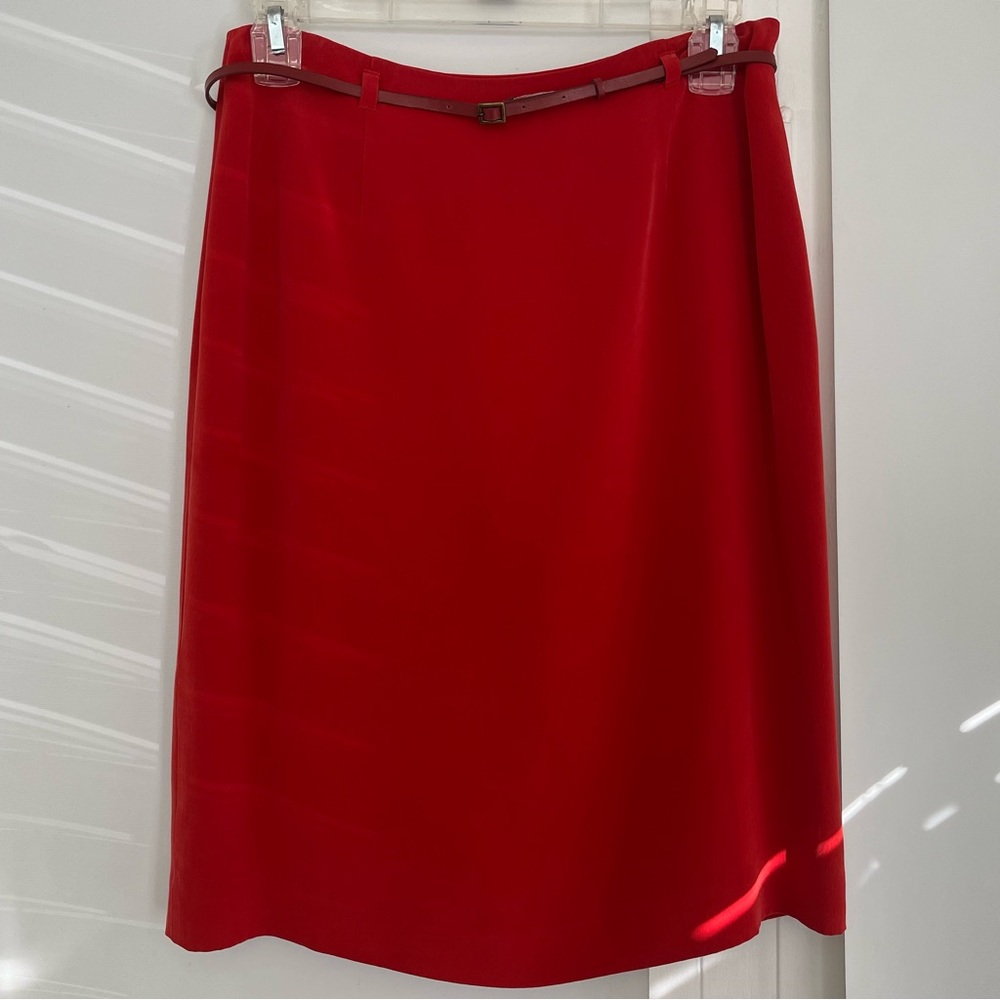 Jones New York Fully Lined Red Belted Silk Pencil Skirt, Size 6 US